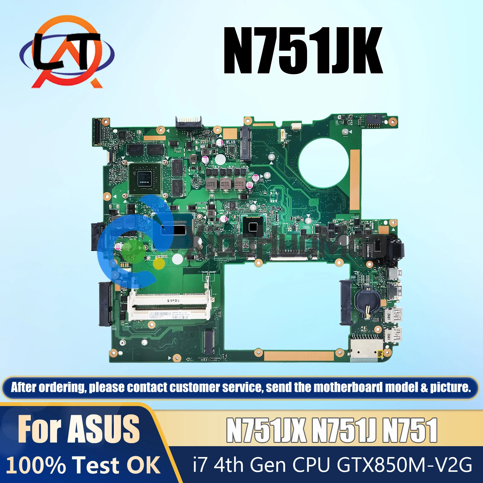 

N751JK/ N751JX Laptop Motherboard For ASUS N751J N751 notebook Mainboard with I7-4710HQ I7-4720HQ CPU GTX850M graphics card