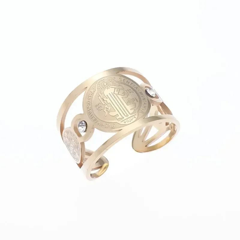 Mens Women New Adjustable Size Stainless Steel Catholic Exorcist Saint Benedict Religious Ring Jewelry Gift