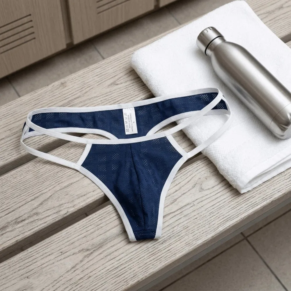 Simple Hollow Men's Thongs Ultra-thin Low Waist T Back Panties Briefs Mesh Underpants Men