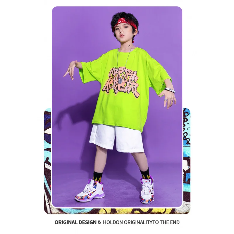 Trajes de Hip Hop para niños, ropa infantil de Hip-Hop para niños, trajes de baile de Jazz de verano para niñas, pantalones cortos de manga corta verdes