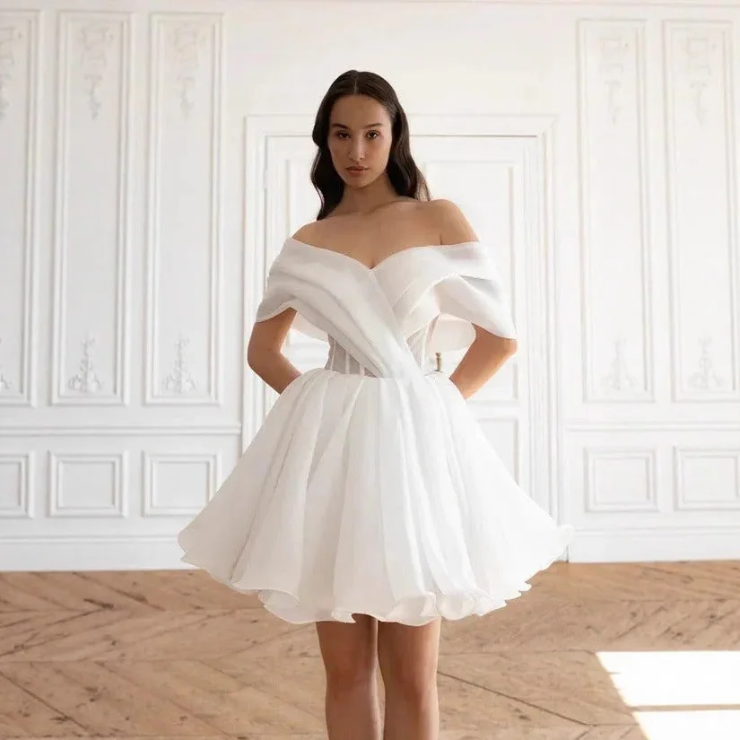 N4145 White Wedding Dresses for Bride Robe Sweet Memory Sexy Women Short Prom Dress Luxury Gowns Bridal Vestidos