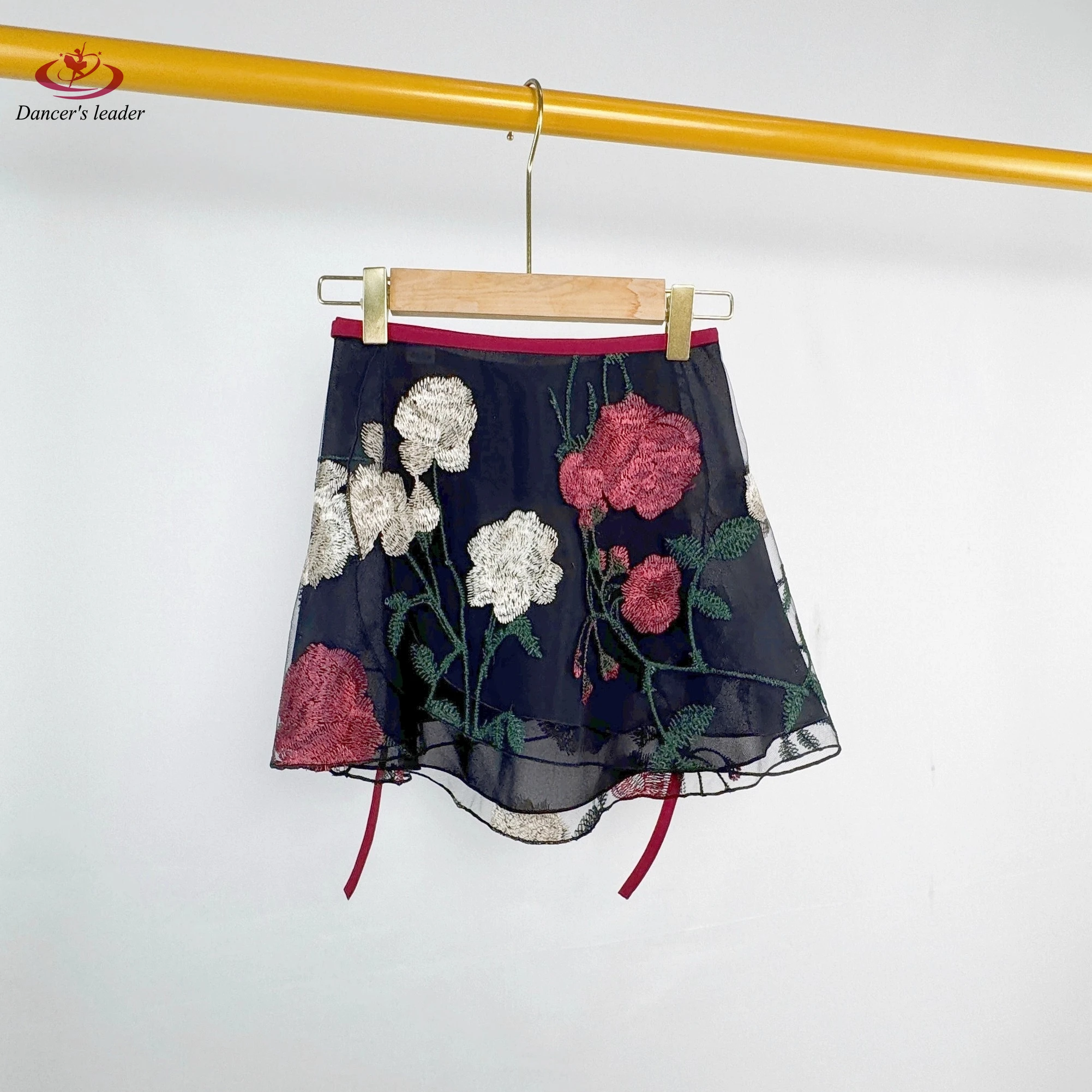 Korte balletrok, dubbel gelaagd kantborduurwerk, dansrok voor dames, gymnastiekoefenrok, lyrische balletrok voor volwassenen