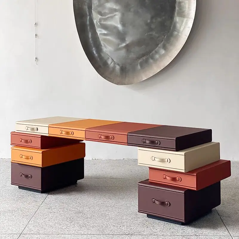 

Creative modern solid wood computer desk with simple design Italian family study table with office leather bag