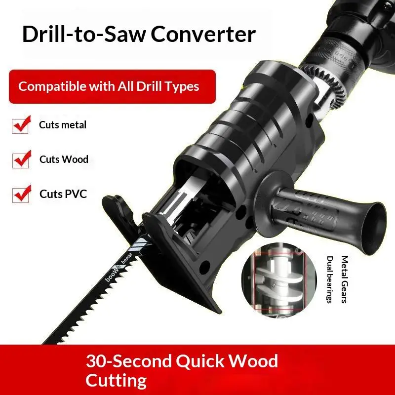 Universal Electric Drill to Reciprocating Saw Adapter with Cutting Blades for Household Renovation Wood Metal Plastic Cutting