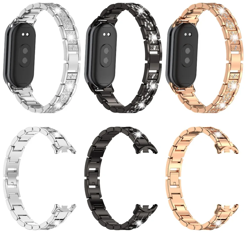 Wrist Bands for Xiaomi Smart Band 8 smartwatch Luxury Diamond Bling Stainless Watchband Strap for Mi Band 8 NFC Bracelet