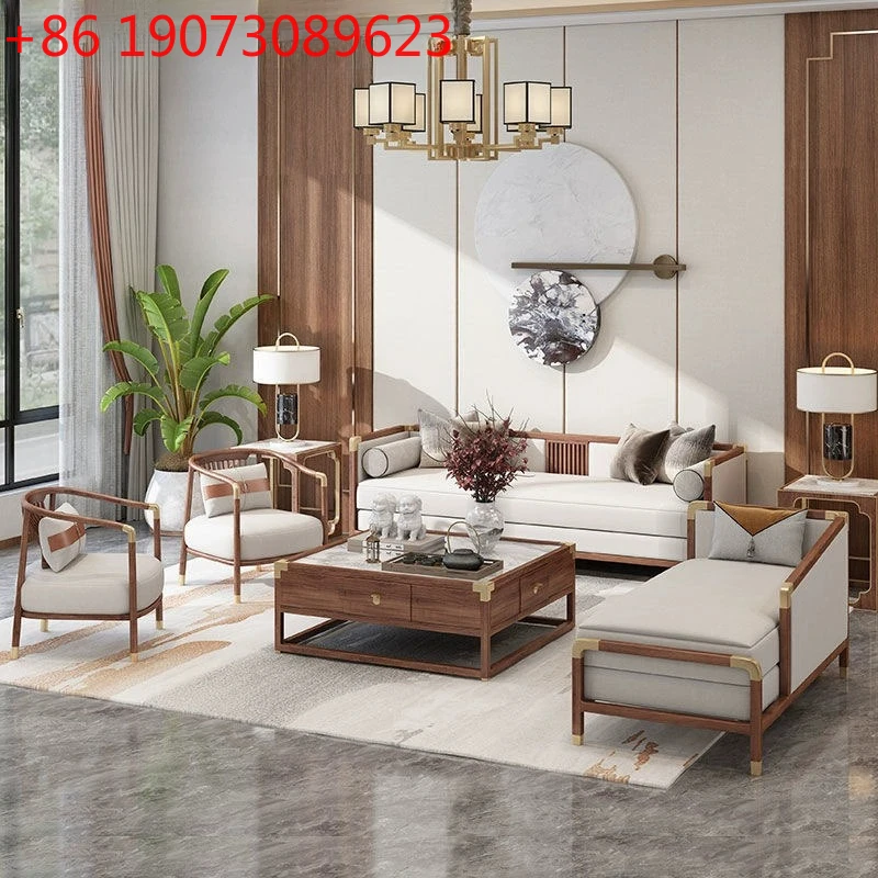 

Диван из массива ясеня с тканевой обивкой в новом китайском стиле, современный, простой, легкий, роскошный, для гостиной.