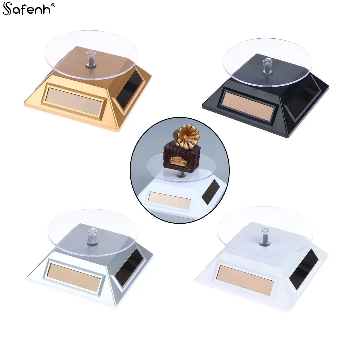 1 قطعة عرض الطاقة الشمسية 360 الدورية الدوار ساعة مجوهرات خاتم الهاتف الدورية عرض موقف رفوف المجوهرات والدعائم حزام ساعة #1