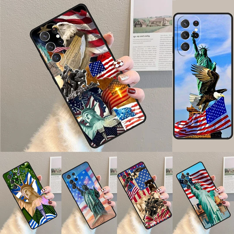 America Flag Statue of Liberty phone case Cover For Samsung Galaxy S24 Ultra S21 S22 Ultra S8 S9 S10E Note 10 Plus 20 FE S23