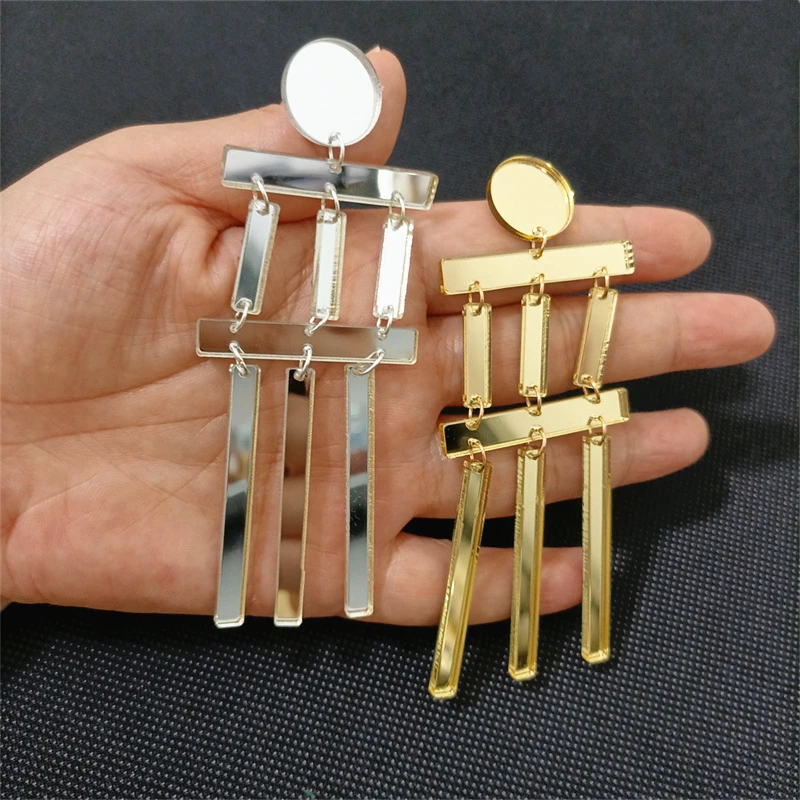 KUGUYS Acrylic Long Mirror Earrings for Women Silver Gold Color Geometric Fashion Trendy Jewelry Party Accessories