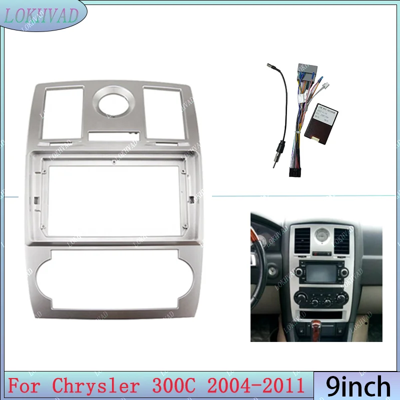Car Radio Fascias Frame For Chrysler 300C SRT 2004-2008 9 inch Stereo Panel Harness Wire 16PIN Power Cable Canbus