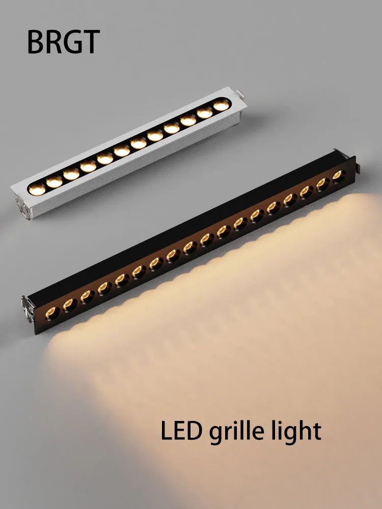 ledグリルライト埋め込み式ロングストリップスポットライトアンチグレアリニアスポットランプリビングルーム天井照明cobフォコホワイト110v-220v