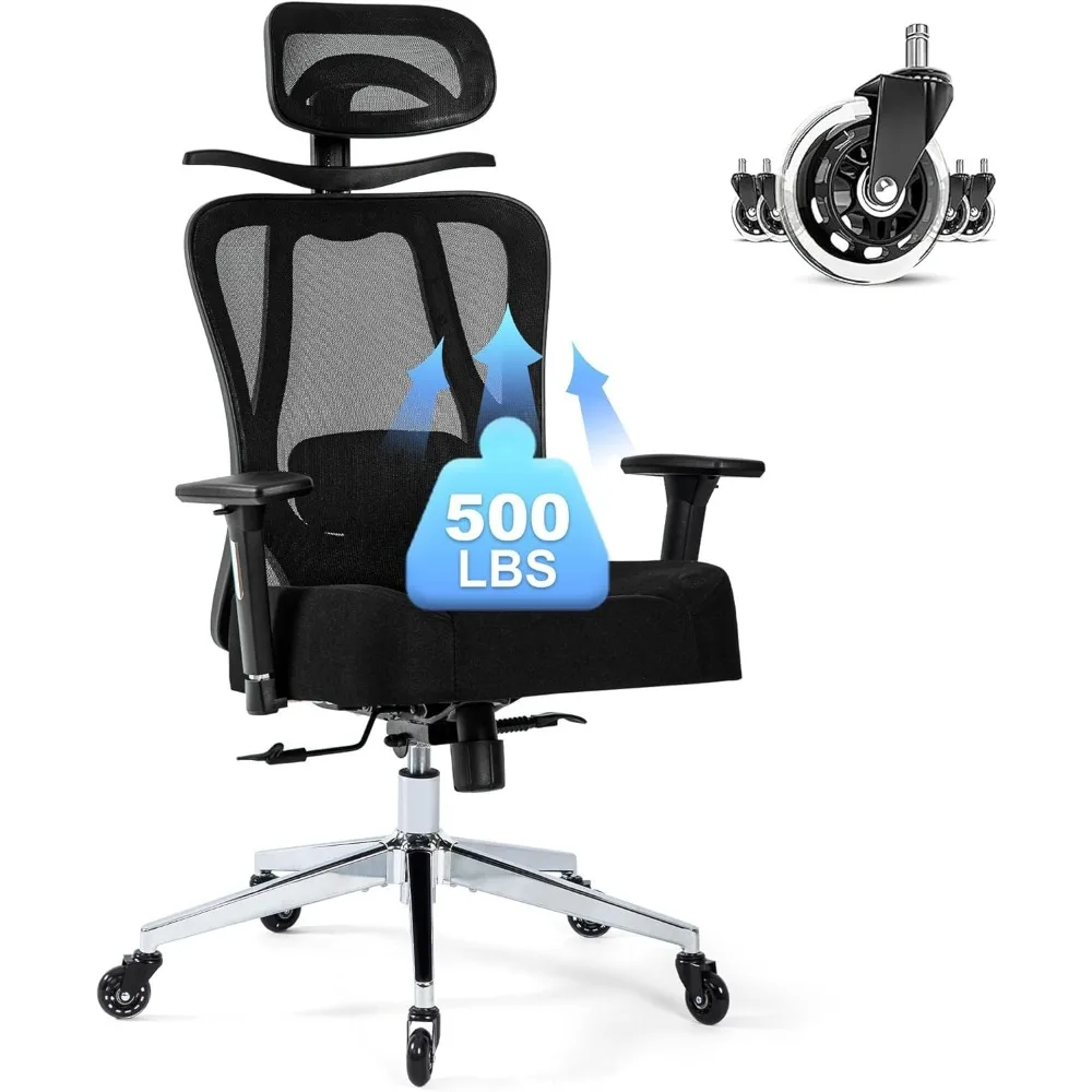 

Офисный стул, эргономичный сетчатый настольный стул на 500 фунтов для тяжелых людей, сверхмощный офисный стул большого размера с широкой толстой подушкой сиденья, 3