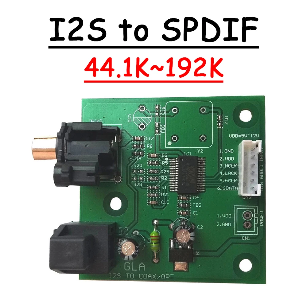 I2S to SPDIF coaxial Fiber output board/IIS input coaxial output support sampling 44.1K~192K I2S to COAX OPT