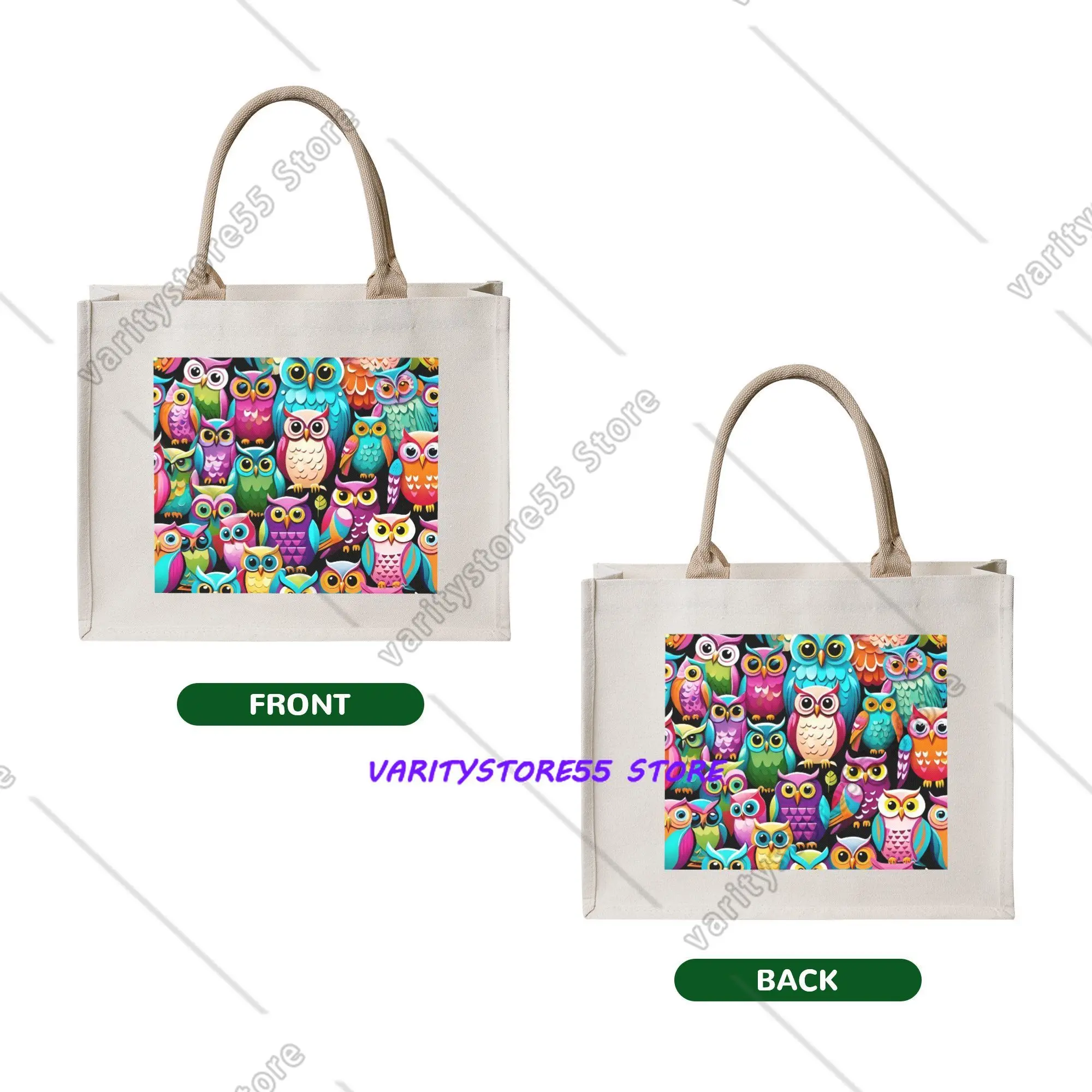 Funny Funny Colourful Creative Owl Printed  Shopping Tote Bags Portable  Grocery Shopper Shoulder Bag