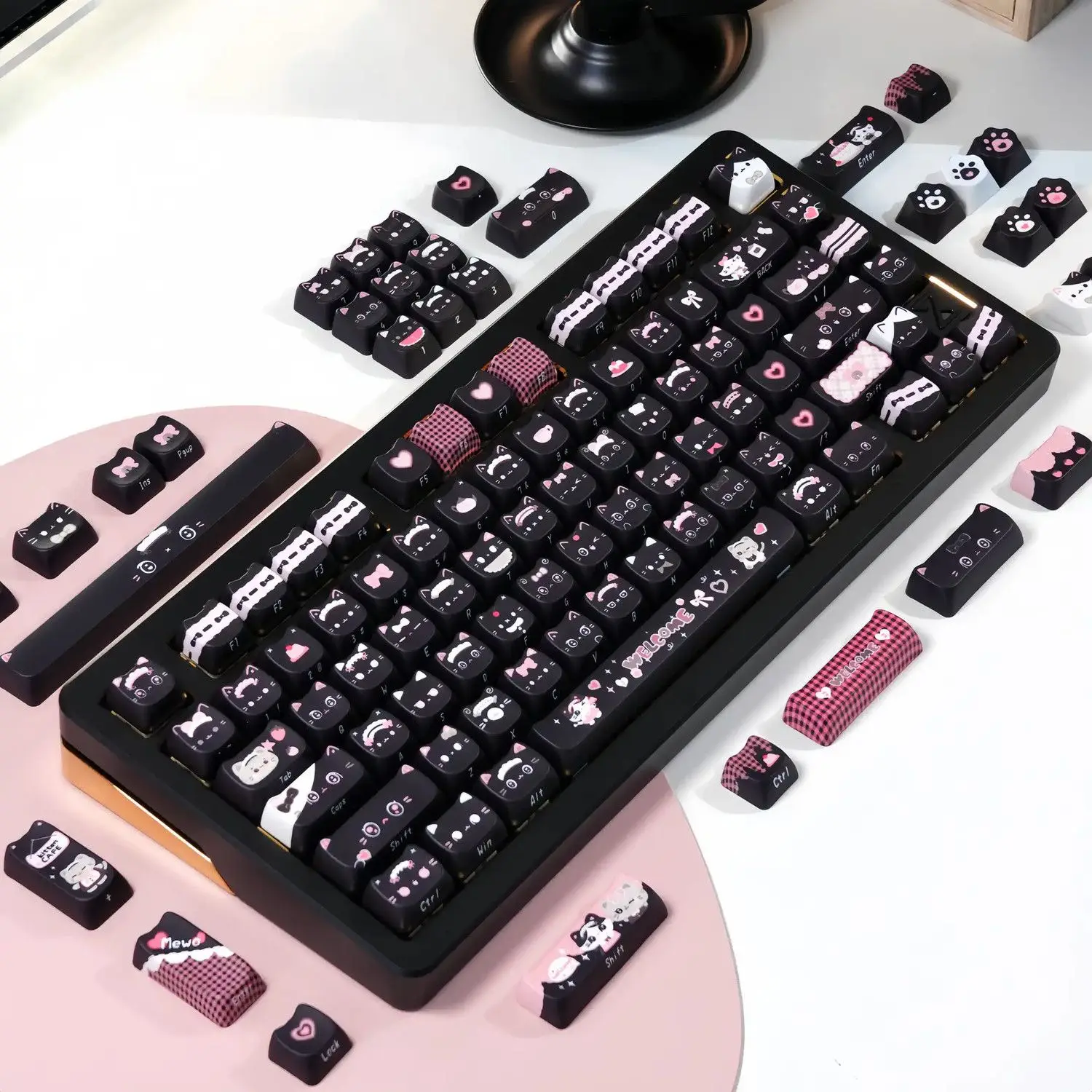 Maid cat cat keycap MAO height pbt material sublimation high value personality creative cute keycap