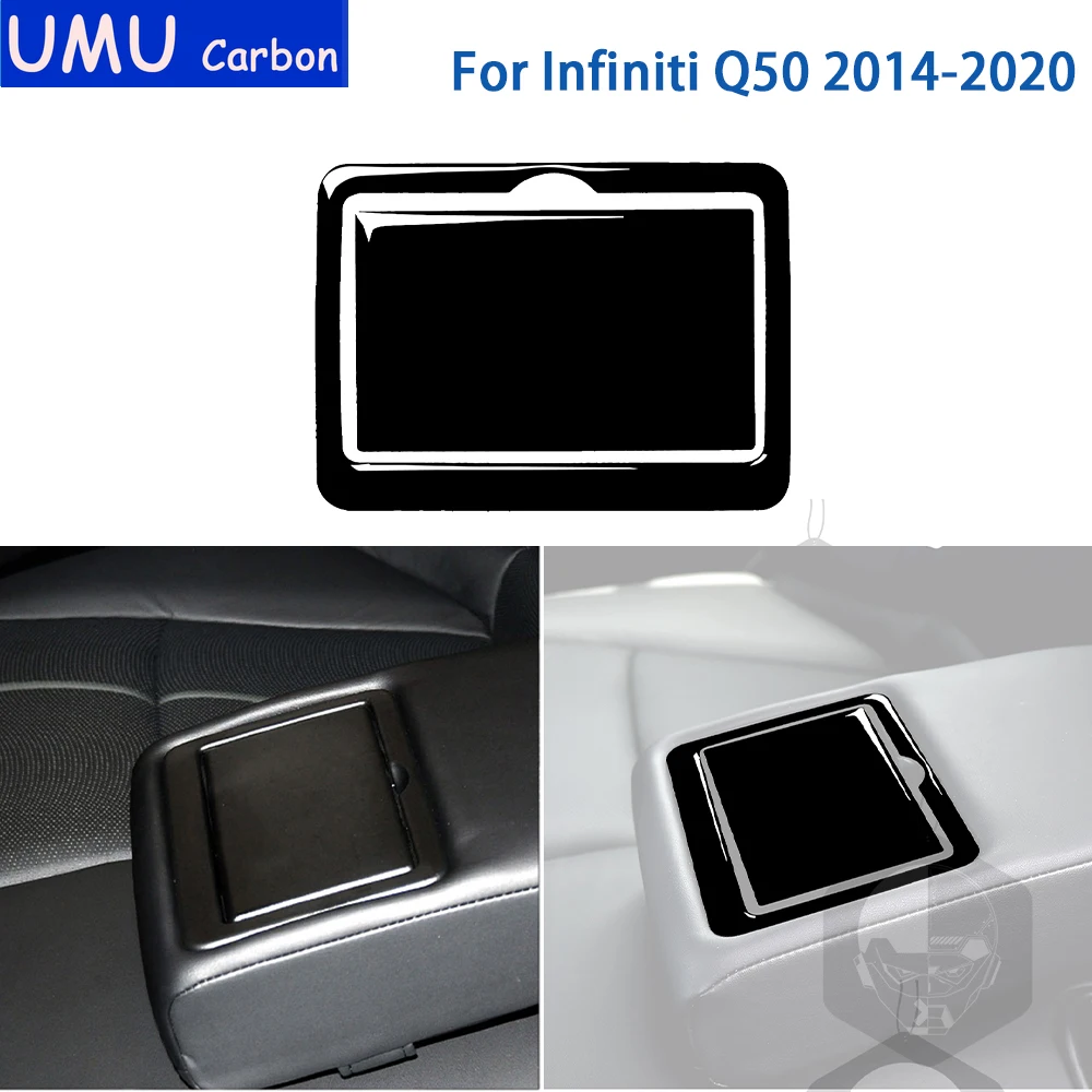 For Infiniti Q50 2014-2020 Accessories Car Black Plastic Interior Rear Cup Holder Panel Trim Sticker Decoration