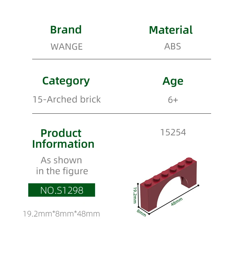Wange 40Pcs/lot Arch 1x6x2 Thick Top with Reinforced Underside Block Moc Color Accessories Compatible with 15254 Brick DIY Parts