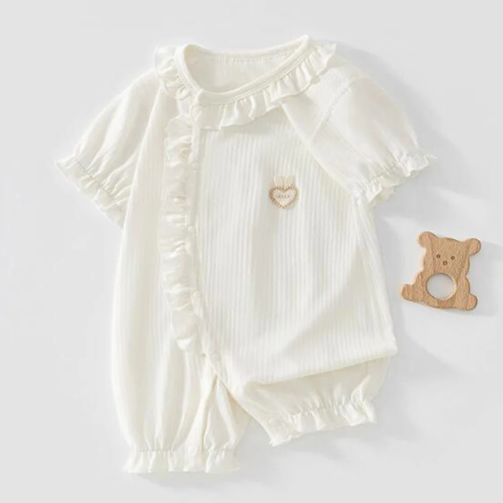 Baby Girl Summer Clothes Ruffles Solid Color Lightweight Newborn Baby Romper Short Sleeve Brethable Infant Jumpsuit
