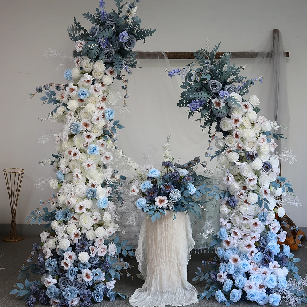 

5D Сине-белая цветочная композиция из роз, гиацинтов и пампасной травы для свадебного фона, арки, декора из пенокартона, напольной цветочной дорожки и реквизита для мероприятий