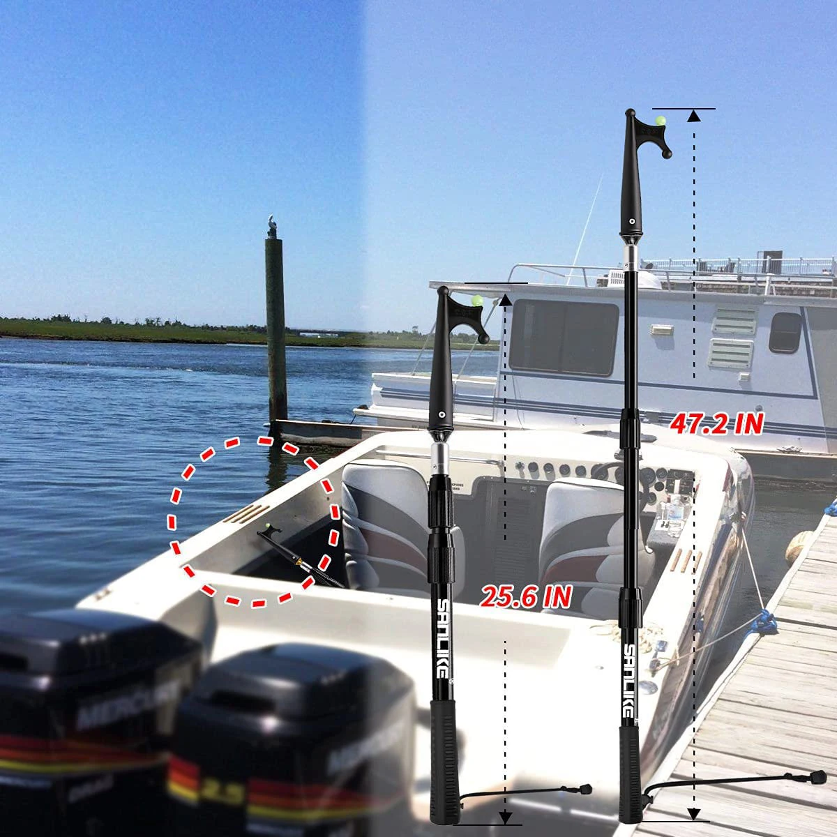 SANLIKE-ganchos de barco para acoplamiento, poste telescópico, poste de barco con cuentas luminosas, peso ligero, pieza flotante