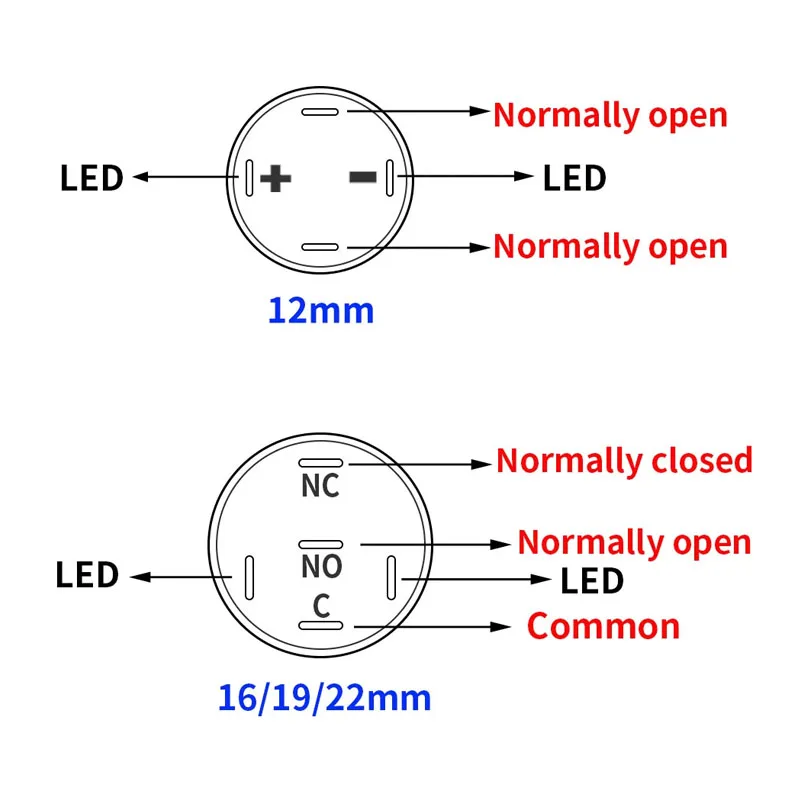 5PCS Black Button Switch 12/16/19/22mm Waterproof LED Metal Self-locking Momentary Switch with Power Identification 5V 12V 220V