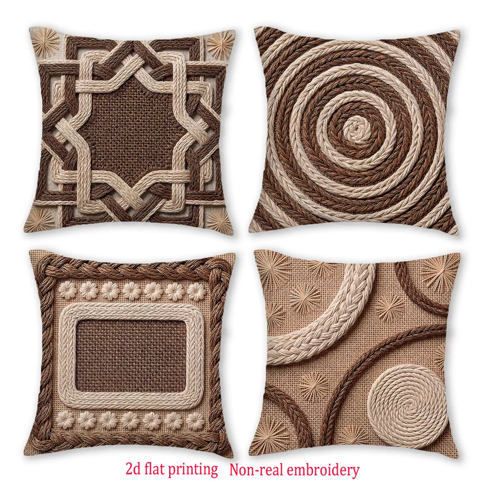 2D Flat Boho Farmhouse Throw Pillow Covers Geometric Rope Weave Textured Decorative Cushion Cases for Bedroom No Pillow Core