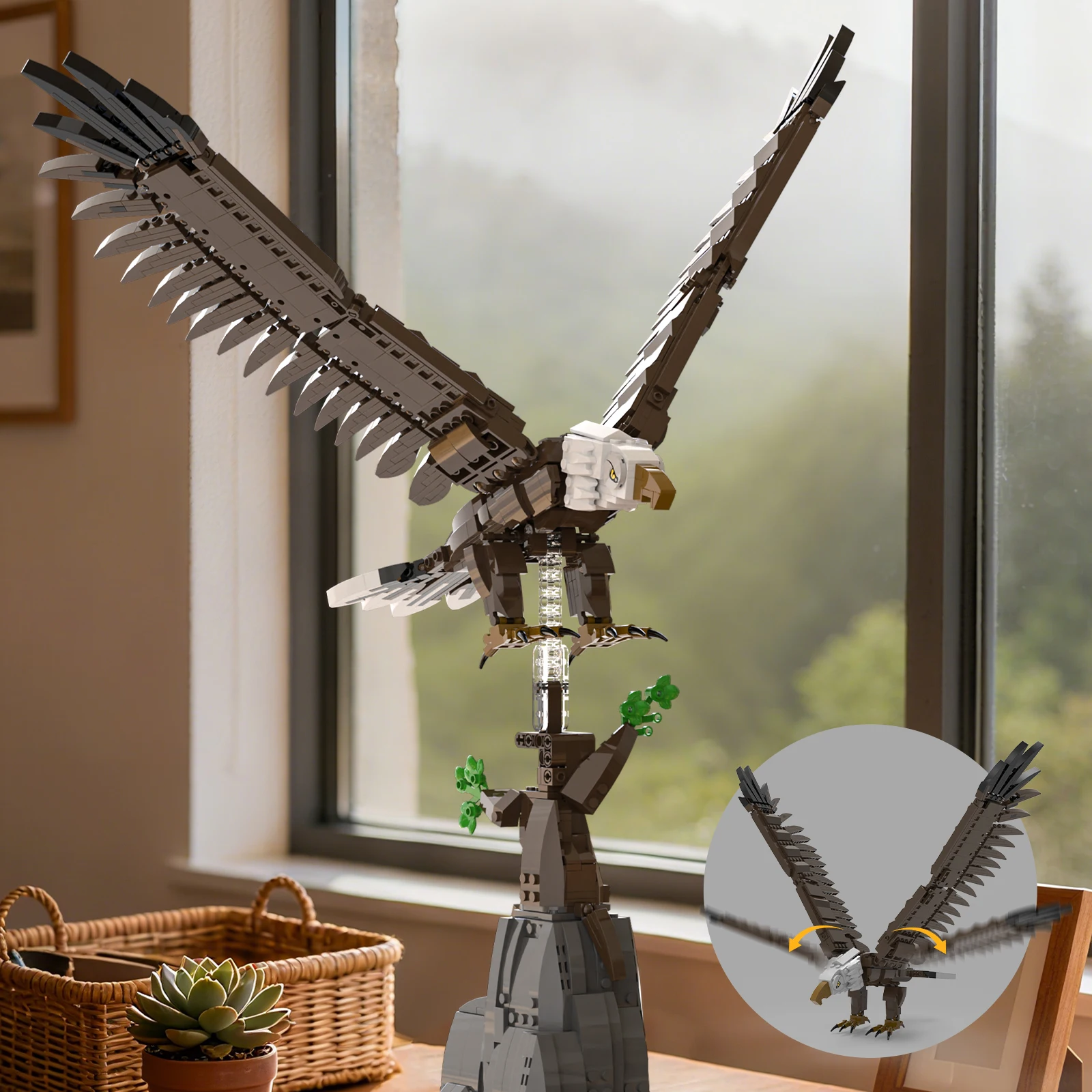1060PCS Bald Eagle Building Blocks Soaring Eagle Animal Model Bricks Creative Desktop Ornaments Kids DIY Toy Holiday Gifts