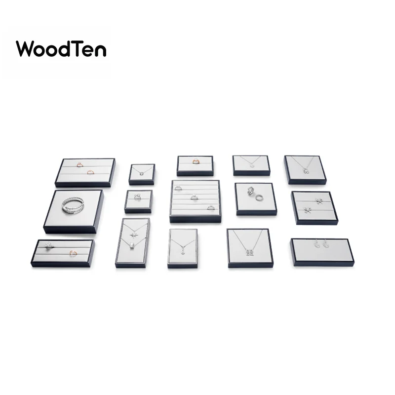 

WoodTen Jewelry Display Tray for Earrings Ring Necklace Bangle Jewelry Accessories with Leather Sollid Wood