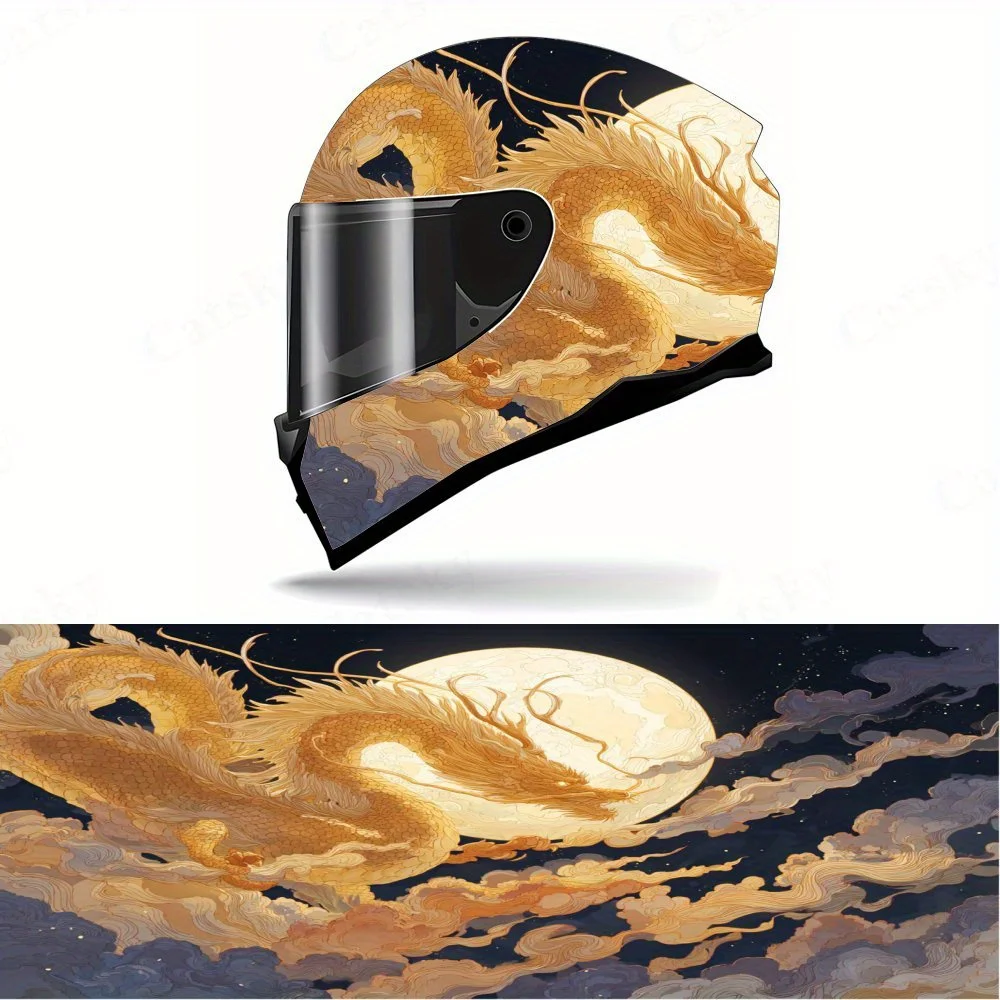 

Golden dragon flying Full Face Helmet Decal - Durable and Waterproof PVC, Self-Adhesive Racing Helmet Aesthetic Sticker, Helmet