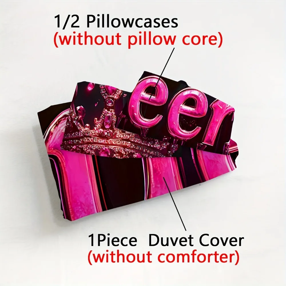 3 قطعة طقم سرير الوردي الملكة تاج ثلاثية الأبعاد طباعة غطاء لحاف مريح الملكة التوأم حجم هدية عيد ميلاد للفتيات الكبار غرفة نوم الديكور #6