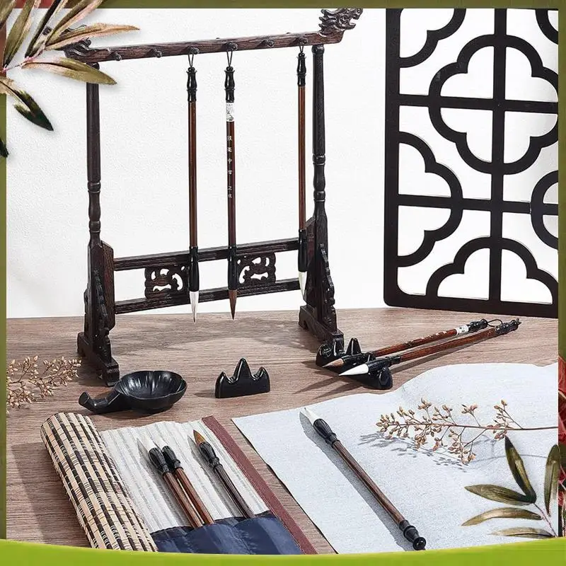 

New-15Pcs Chinese Calligraphy Brushes Set For Watercolor Art With Roll-Up Brush Holder Tray Containers Water Writing Cloth