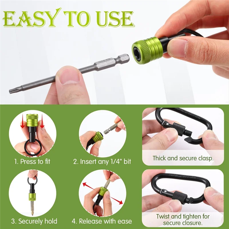 

12Pcs Bit Holder Key Chain 1/4Inch Bit Holder Hex Shank Screwdriver Portable Light-Weight Quick-Release Extension Bar-AT36