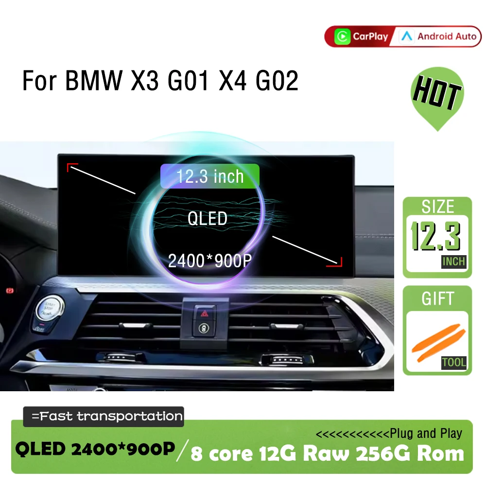 Android QLED экран 4G Wi-Fi для BMW X3 G01 X4 G02 2018-2022 Система EVO Автомобильный радиоприемник Видео Мультимедийный плеер Carplay DSP Стерео