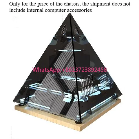 Black Crystal Pyramid Chassis DIY Acrylic Chassis Panoramic Side View E-sports Cool Table Top Chassis