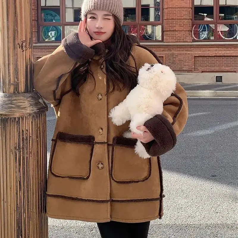 Maillard Lamb Wool Coat Women\'s Leather Wool One piece 2024 Winter New Thickened High Quality Imitation suede Coat Solid Color B