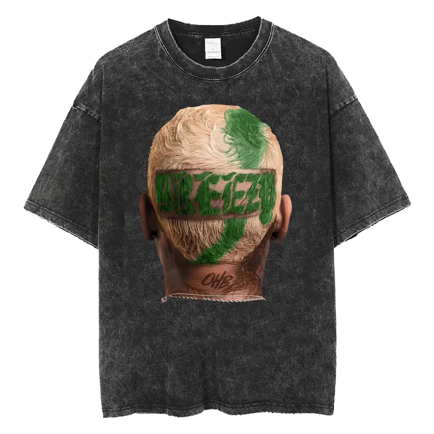 Chris Brown Hip Hop Breezy 90s Retro Washed T-shirts for Men Casual Gothic Short Sleeve T Shirt Unisex Fashion Oversized T-shirt