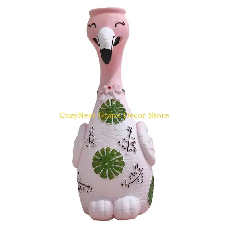92MF Flamingo Decorative Vases in Resin, Long Neck Figurine for Dried Stem Display