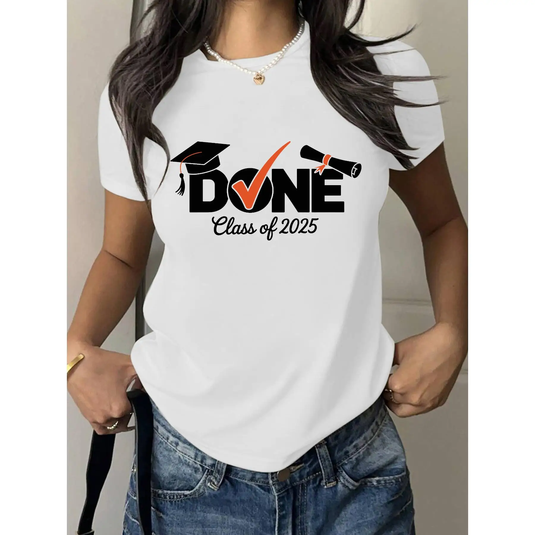 

DONE Class of 2025 Graduation Graphic T-Shirt Women’s Celebration Outfit Cotton Tee for Party or Senior Gift