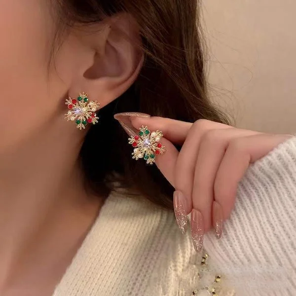 Women's Christmas Tree Zircon Crystal Star Dangle Earrings, Party Gift