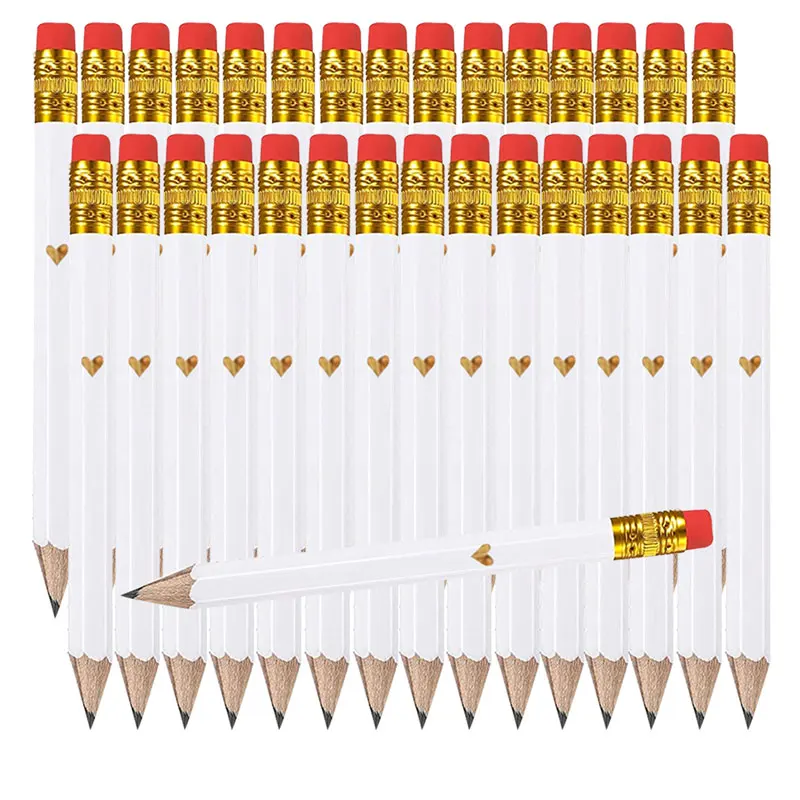 White mini pencil, with eraser, HB hexagonal golf pencil, suitable for school,office,gifts,weddings,and back-to-school occasions