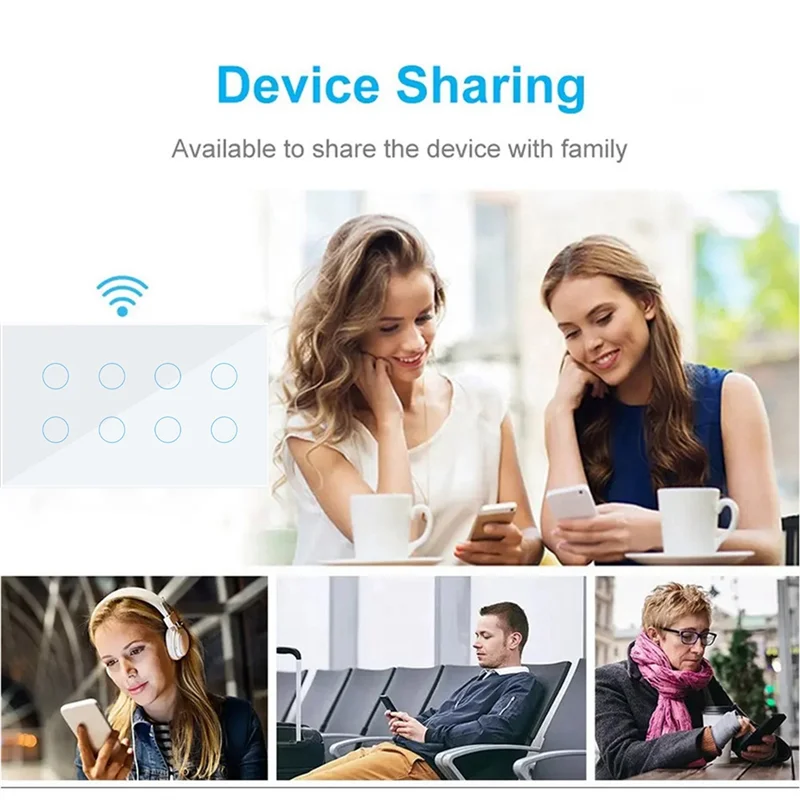 WIFI Smart Touch Light Настенный выключатель прерывателя Стеклянная панель 10-бандовый Tuya Smart Life для Alexa Google Home Легкая установка Белый