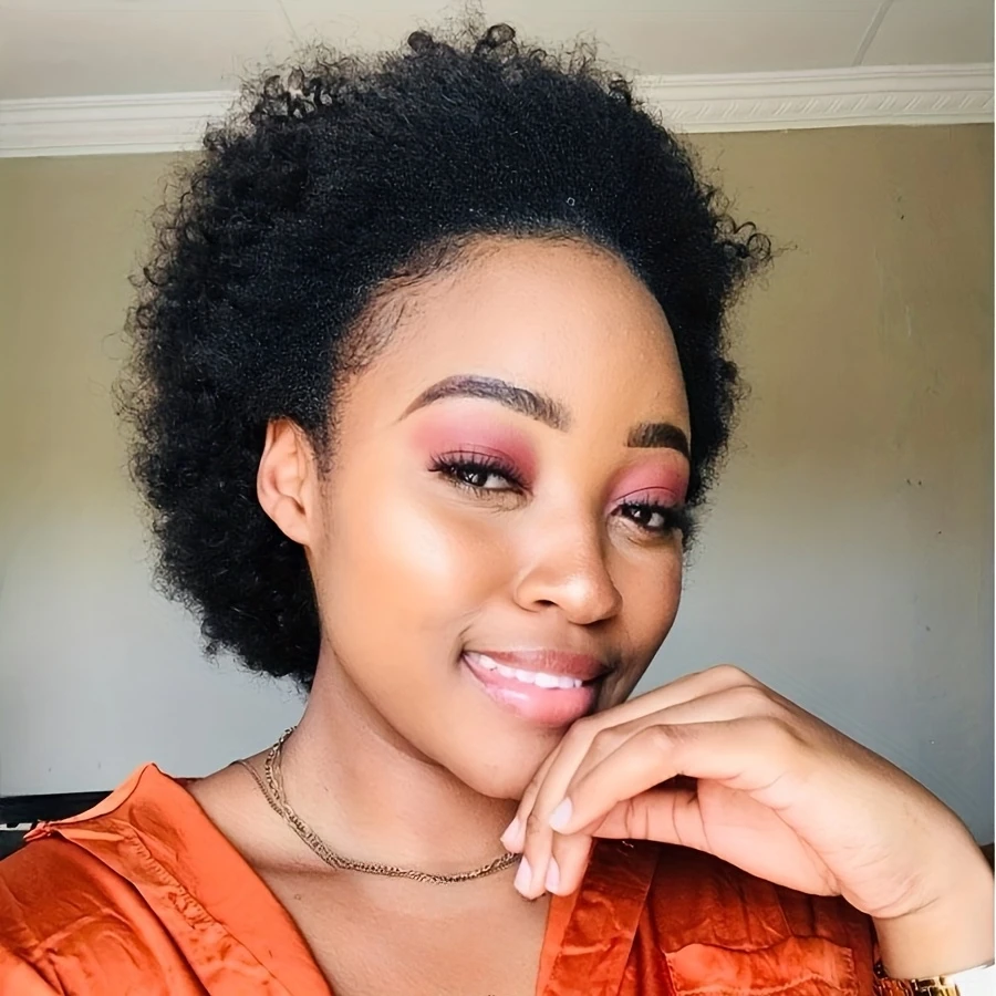 Afro kinky encaracolado onda peruca 150% densidade 6 Polegada pixie corte afro kinky encaracolado peruca de cabelo humano para mulher completa máquina feita peruca