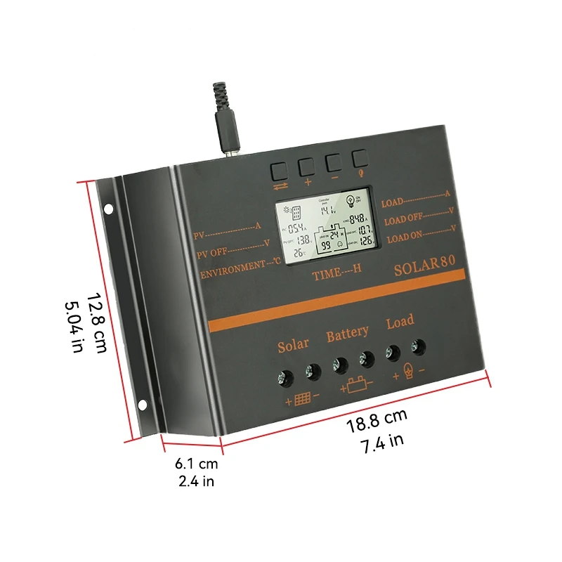 Imagem -06 - Ecgsolax Pwm 80a 60a Controlador de Carga Solar 12v 24v Auto Carregador de Bateria Regulador do Painel Solar com Display Lcd pv Max 50vdc Controlador Carga Solar Controlador de Carga de Solar