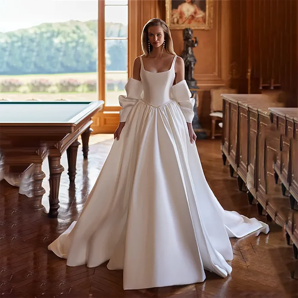 

Wedding Dress 2026 Bride Dress Square Neck Spaghetti Straps A-Line Pleated Bride Gowns Elegant Formal Bridal Dresses for Women