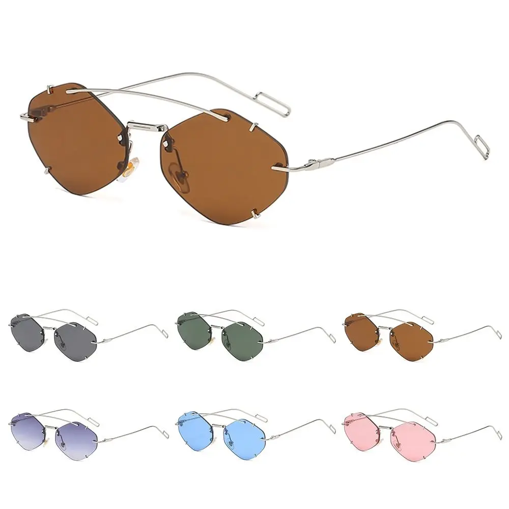 Rimless Sun Glasses for Women & Men Hexagon Sunglasses 2000s Shades Eyewear Beach/Travel/Streetwear Y2K Accessories UV400