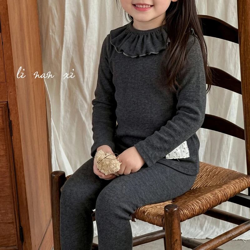 Girls' Home Clothes, Baby Spring and Autumn Winter Pajama Set, 2026 New Lotus Leaf Collar Weaving High Elasticity