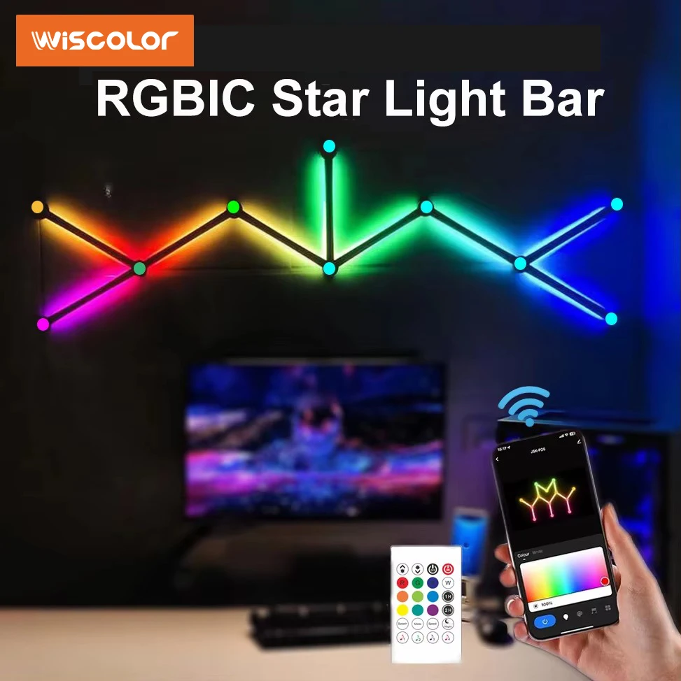 

9PCS WiFi Smart Wall Light Music Sync Game Room RGB Light Bar DIY Atmosphere Lightting Compatible with Alexa&Google Assistant