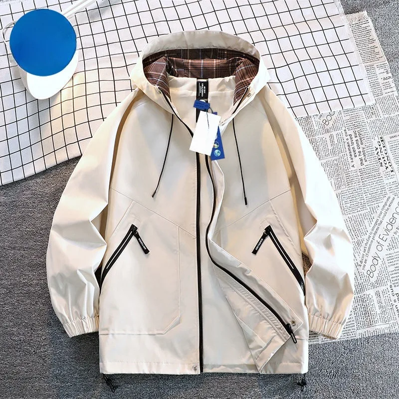 Manteau tempête imperméable pour homme, veste simple à capuche, chemise zippée, fonction extérieure, mode décontractée, printemps, automne, nouveau, 2023