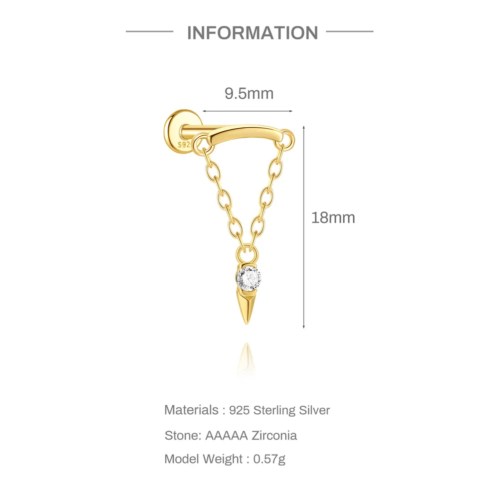 AIDE 925 Sterling Silber Geometrische Glatte Ketten-Quasten-Ohrringe für Damen, Knorpel-Spiral-Piercing, flache Rückseite, zum Schlafen tragbar – Detail 12