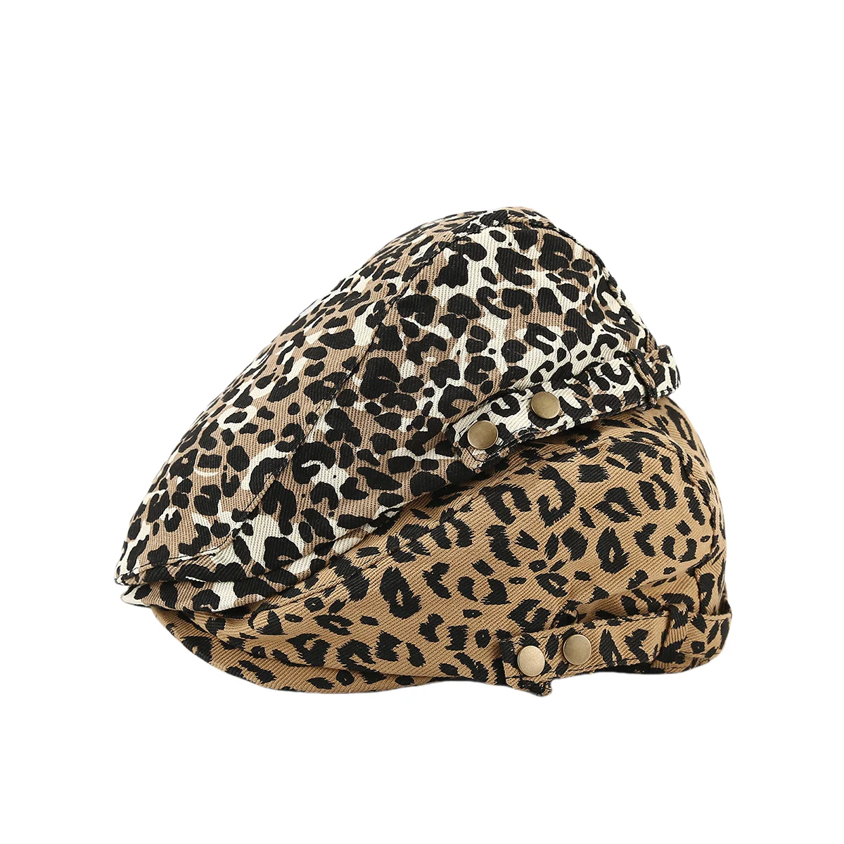 Vintage leopard-print beret Hipster Sunwear Painter hat artsy casual big head show face small forward hat for men and women